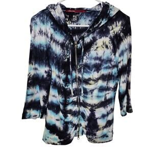 Barbara Lesser Fibers Full Zip Tie Dye Hoodie Jacket Womens Large Blue White